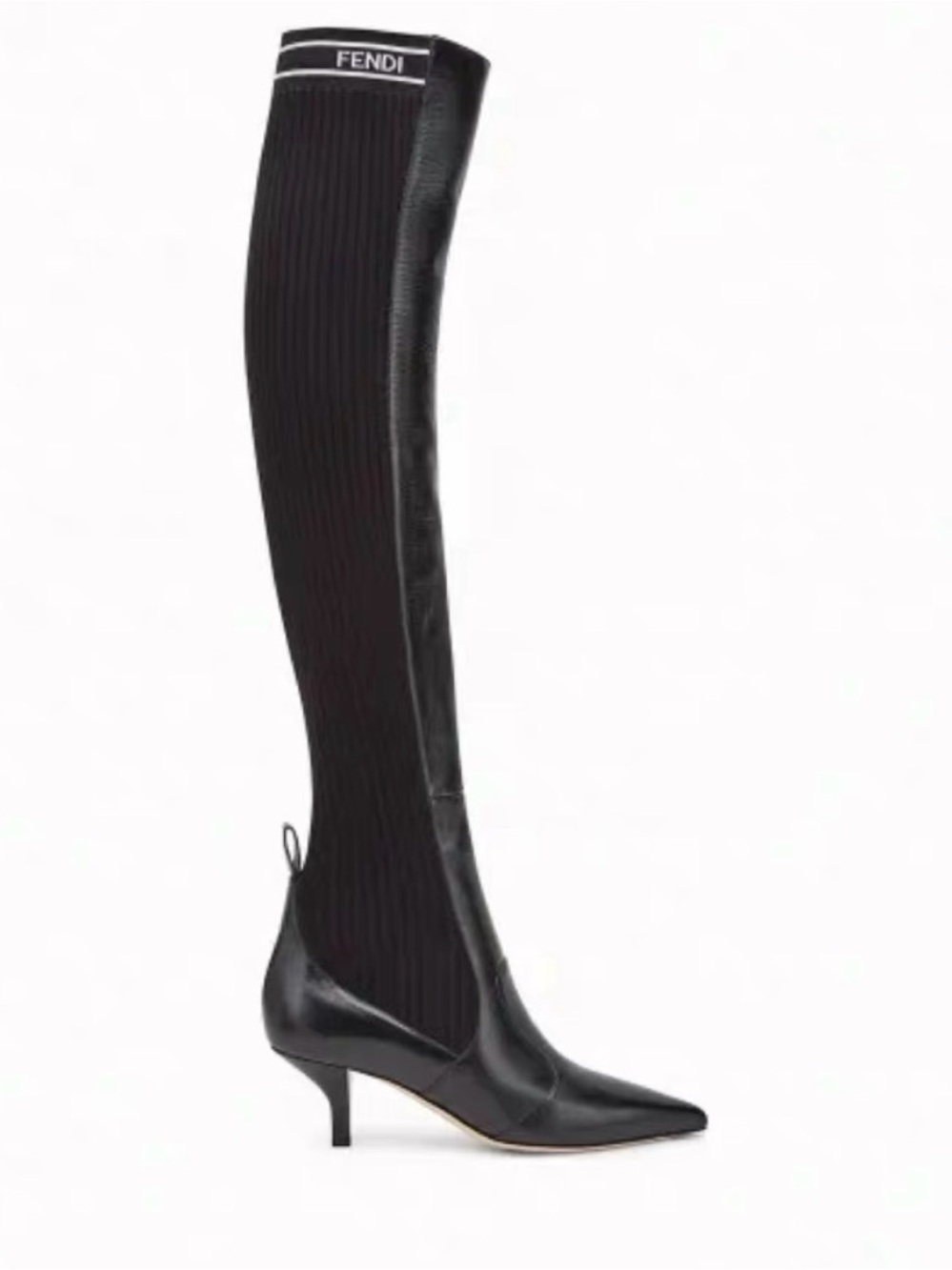 🚩steal Fendi Black Over-The-Knee Pointed-Toe Leather & Stretch Boot